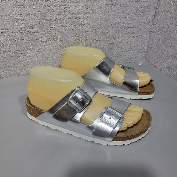 Birkenstock Arizona Soft Womens Size US 5 Silver Finish Birko-Flor Slide Sandal - Picture 12 of 15